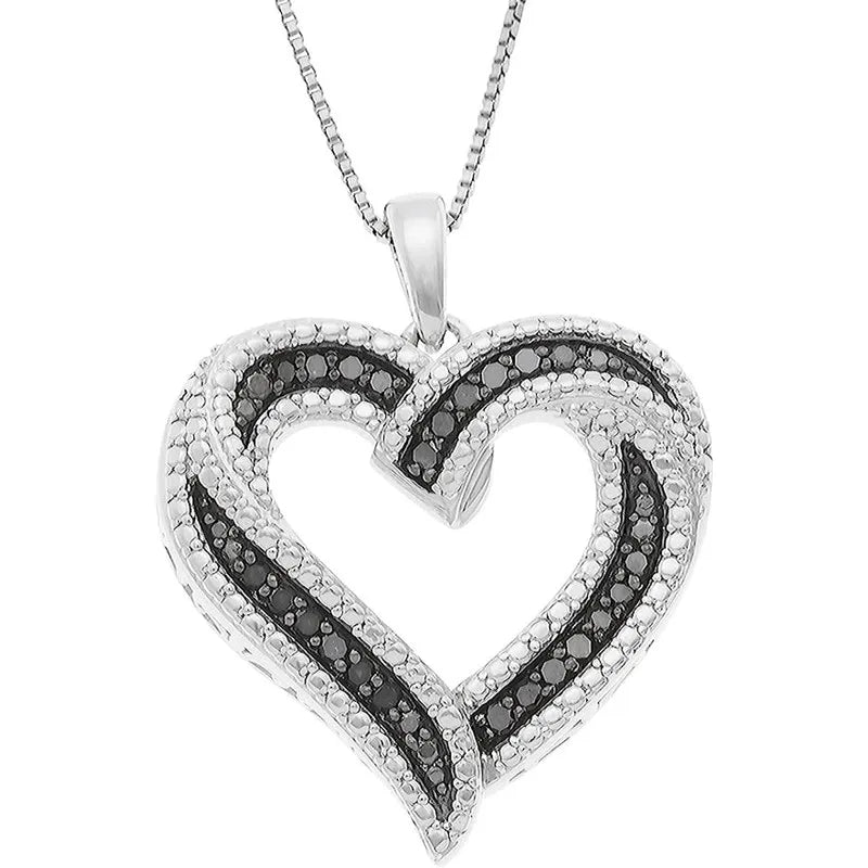 Huitan Factory OEM Dainty Heart Irregular Design White/Black Zircon Necklace Women Wedding Engagement Silver Plated CZ Necklaces