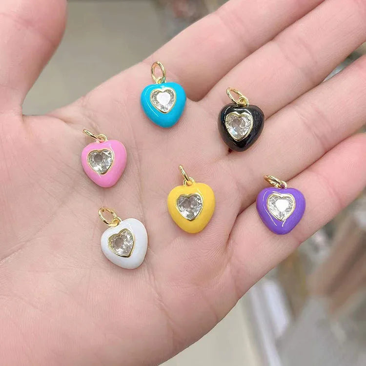 CZ8528 2022 New Dainty Rainbow Jewelry Supplies Enamel Rainbow CZ Pave Heart Charms Pendants for Love Jewelry Making