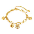Luxury Bijoux En Acier Inoxydable Women Stainless Steel Hollow Zircon Round Life Tree Pendants Link Chain Bracelets
