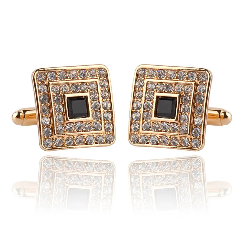 Luxury Cufflinks for Mens and Women Zircon Golden White Crystal Fashion Brand Cuff Botton