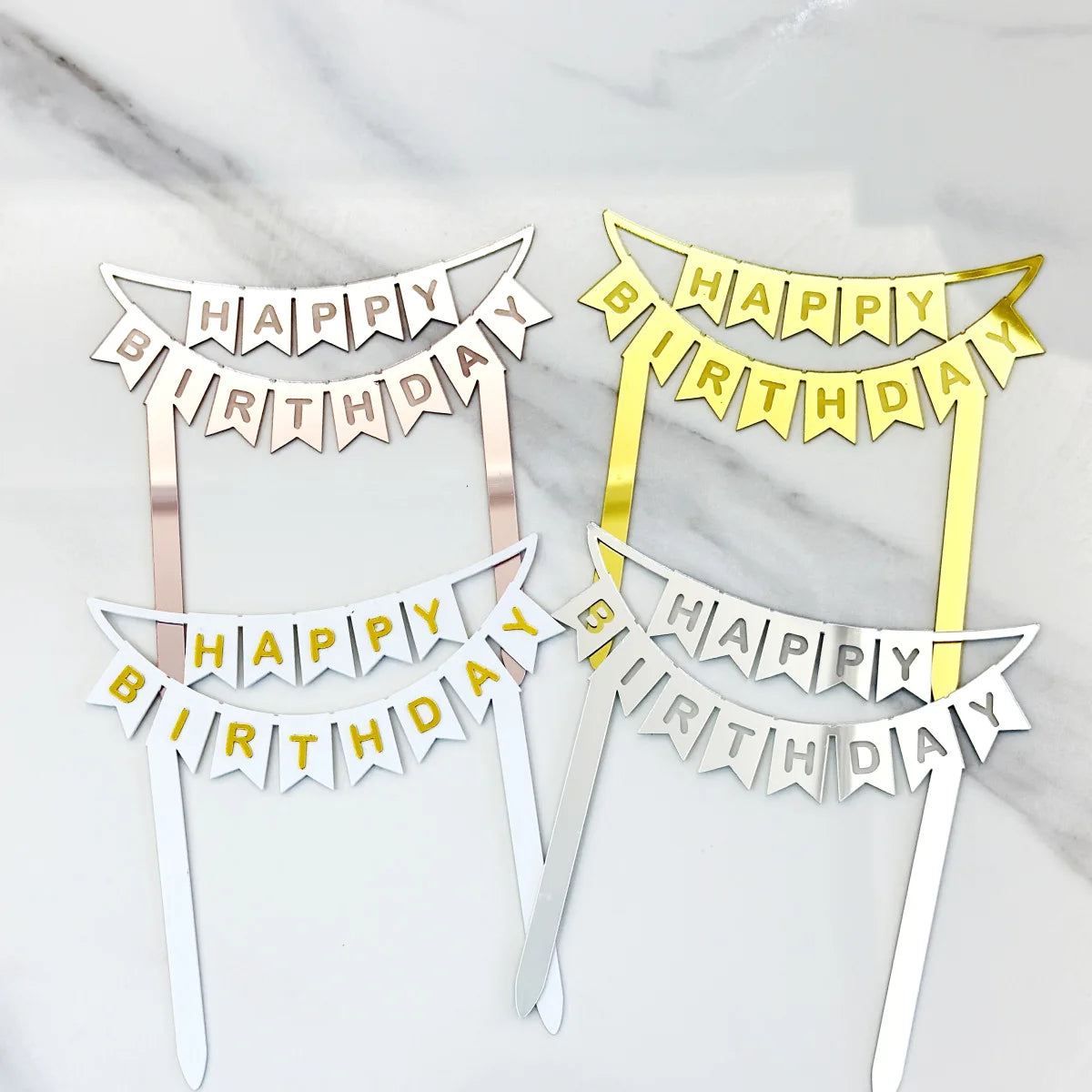 Customizable Acrylic Happy Birthday Cake Topper Engraved Double Layer 1.3mm Thick for Birthday Party Supplies Cake Decorating