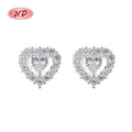 Luxury Sparkle Classic Design Love Heart Shape 925 Sterling Silver Cubic Zirconia Fashion Jewelry Stud Earrings