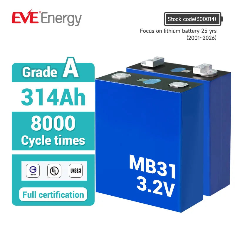 EVE EU STOCK 314ah MB31 3.2V 8000cycles CE Lifepo4 Battery Rechargeable Home Energy Storage System Lifepo4 Cell
