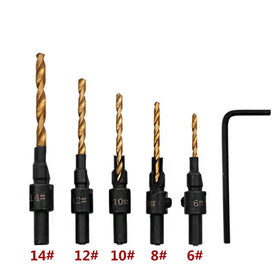 5pcs Woodworking Hex Shank 2 Flute Tct Carbide Carpentry Drill Bits Countersink Drill Bit Set for WoodScrew Hole Opening Bits