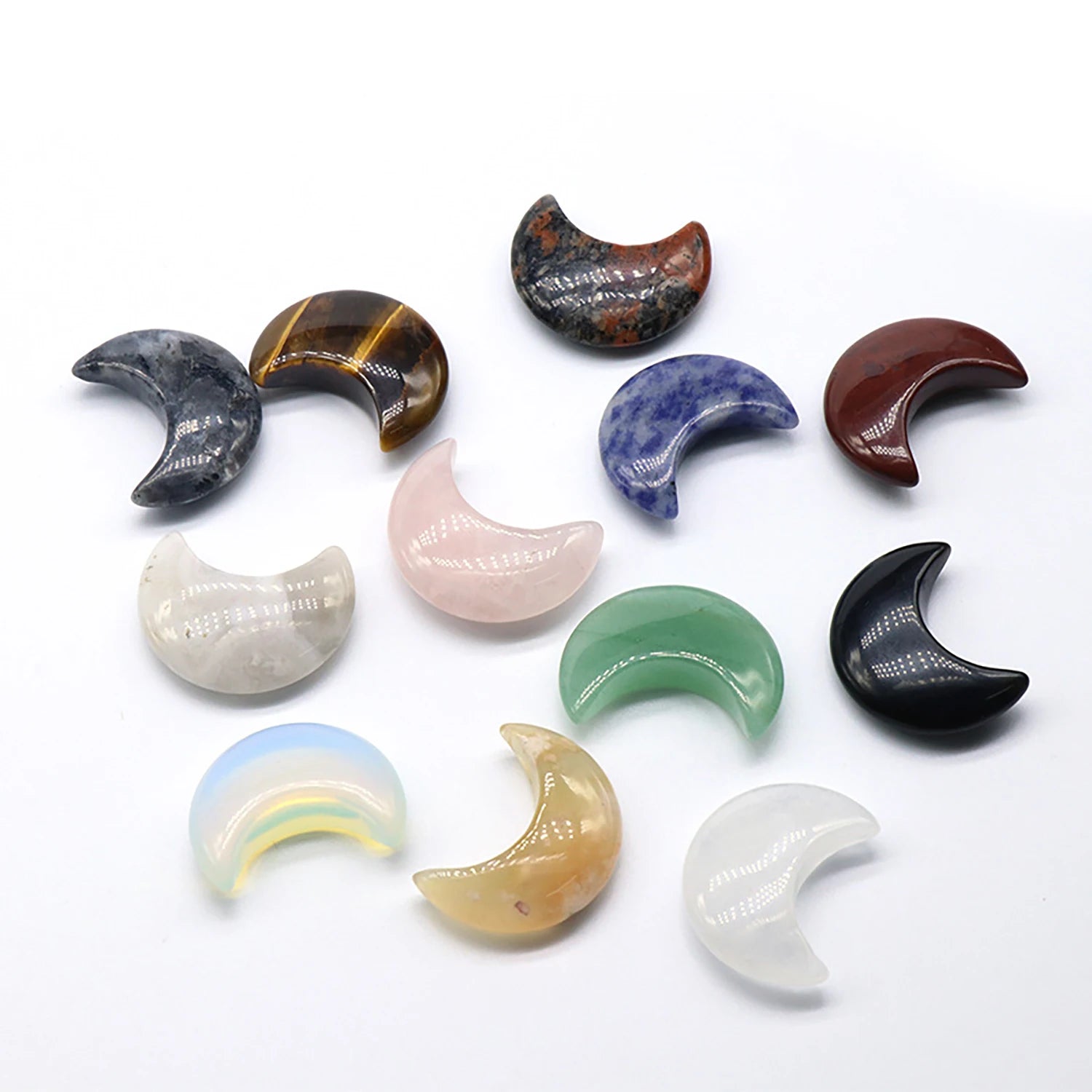 Natural Moon Gemstone Carved Crystals Stone Healing Energy Pocket Figurine Home Decorative DIY Jewelry Making