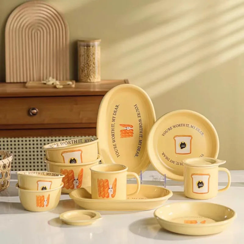 INS Style Korean Creative Ceramic Plate Bread Croissant Tableware Waffle Tableware