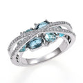 CAOSHI Creative Geometry Design Simulated Moissanite Heart Shaped Blue Crystal Rings for Women Wedding Silver Plated Rings