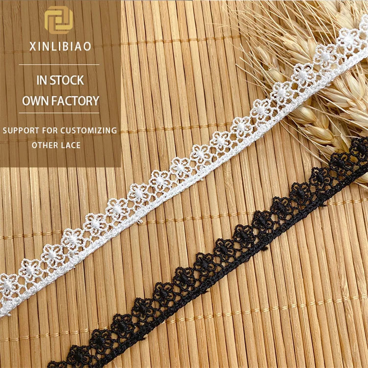 Unilateral Embroidered Polyester Silk Flower Water Soluble Lace Trim for Women's Skirts Bar Code Accessory for Clothing