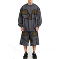 Wholesale Custom High Quality Skull Silhouette Sweatshirt High Street Oversized Contrast Stitching Sweatshirts Men Casual Wear