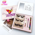 Integrated 3 Pairs Mink Eyelashes with Glue Eyeliner Tweezer Own Brand Full Strip Eyelashes Packing with OEM Logo
