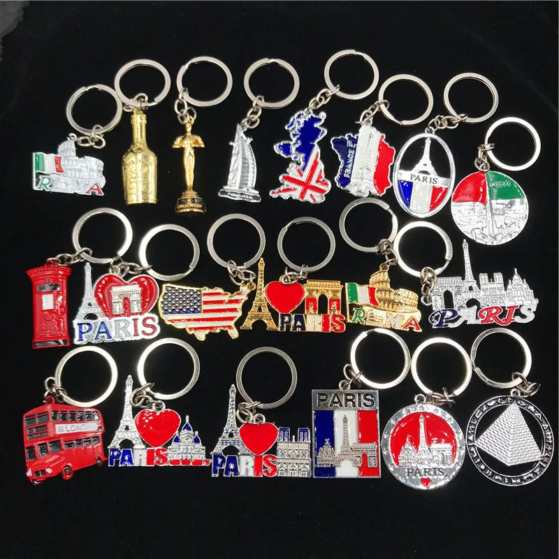Wholesale 3D Alloy Keychain with Custom Logo Souvenir for France Italy UK Dubai Egypt Tourism Customizable Metal Keychain