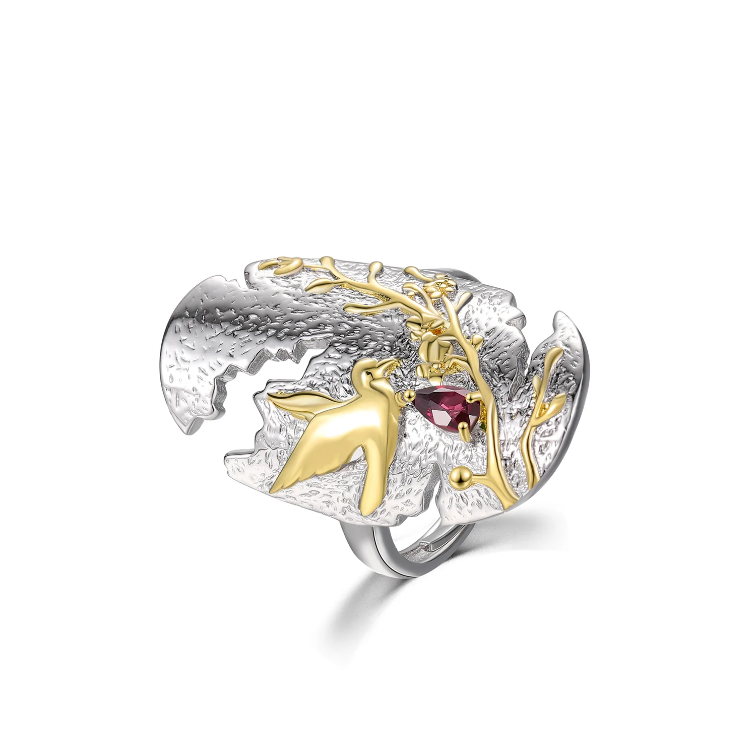 C7942 Abiding Fine Jewelry Fashion Designs Bird Garden 925 Sterling Silver Wholesale Cheap Natural Rhodolite Garnet Ring