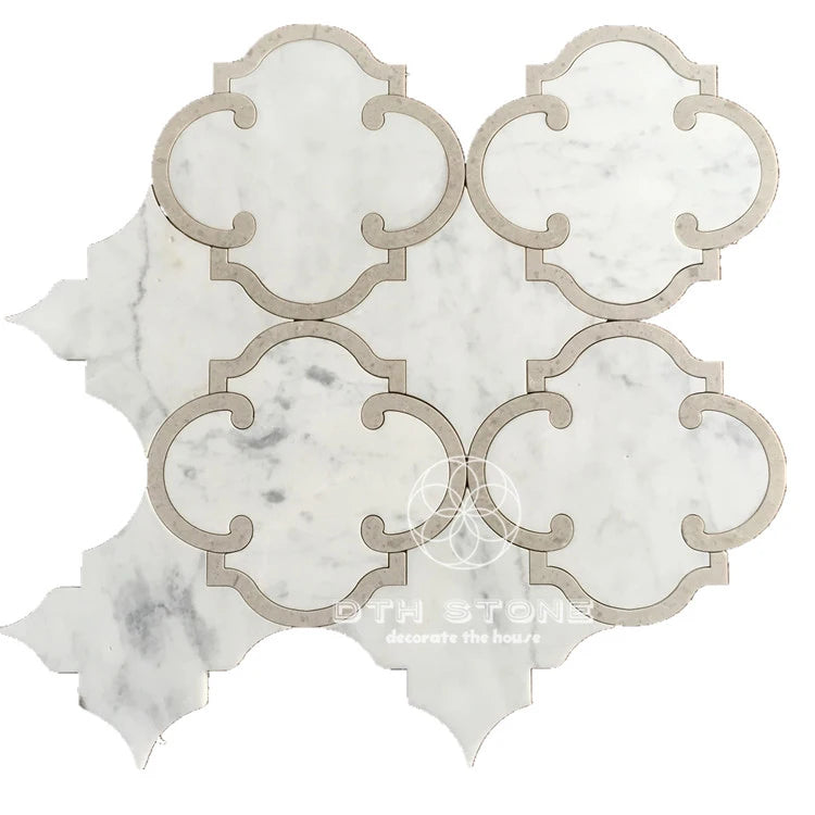 Natural White Marble Flower Mosaic Tiles Gold Metal Brass Inlay Polished Surface Custom Modern Design 10mm Thick Interior Wall