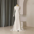 Jancember QD06202 Exquisite Full Sleeve Appliques Satin Mermaid As Floor Bridal Dress