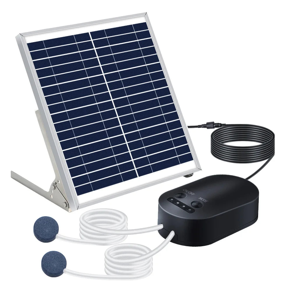15W Solar Air Pump Bubbler Hoses Bubble Stone Solar Aerator Oxygenator with 2 Pumps for Outdoor Garden Koi Pond Fish Tank