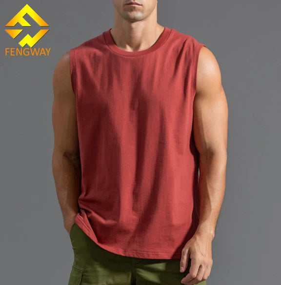 High Quality Cotton Sleeveless Gym Tank Tops for Men Workout Running Bodybuilding Sports Top with Embroidered Logo