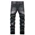 Fitspi Slim-fit Stretch Fried Sangel Cotton Elastic Black Leather Ripped Print Fashion Jeans
