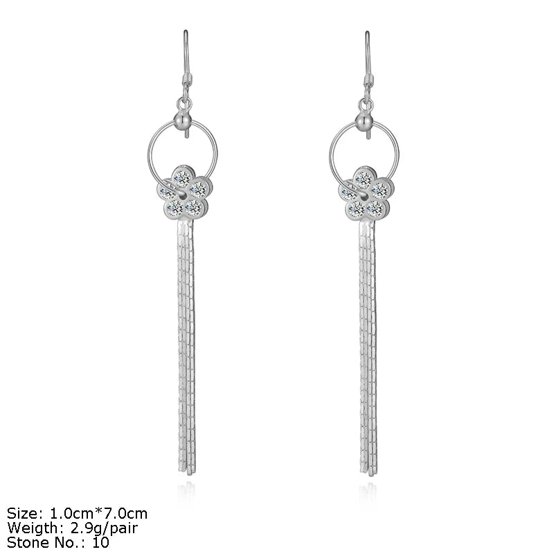 925 Silver Sparkle Wedding Earring Jewelry Colorful Tassel Flower Drop Stud Earrings for Women 18k Chain Earrings