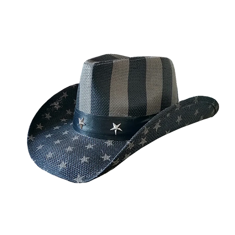 Adult Wholesale Straw Cowboy Hat USA American Flag Painting Texas Western Cowboy Paper Straw Hat for Men