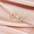 RINNTIN GAE05 14K Gold Plated Twisted Geometric Elegant Hoop Earrings 925 Sterling Silver Punk Statement C Shape Stud Earrings