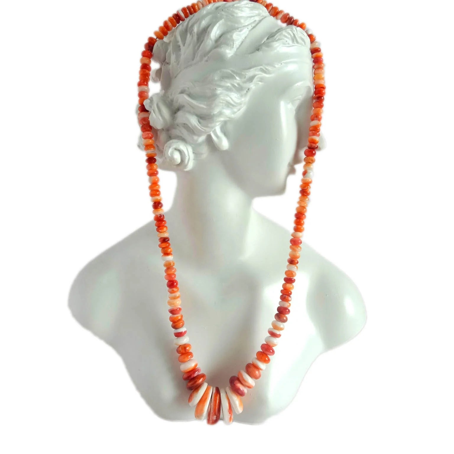 SW Pueblo Style Necklace Graduated Spiny Oyster Necklace White Spiny Oyster Necklace