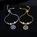 Retro Bling Cubic Zirconia CZ Devil Eye Bracelet Stainless Steel Blue Turkish Evil Eyes Charm Bracelet for Women
