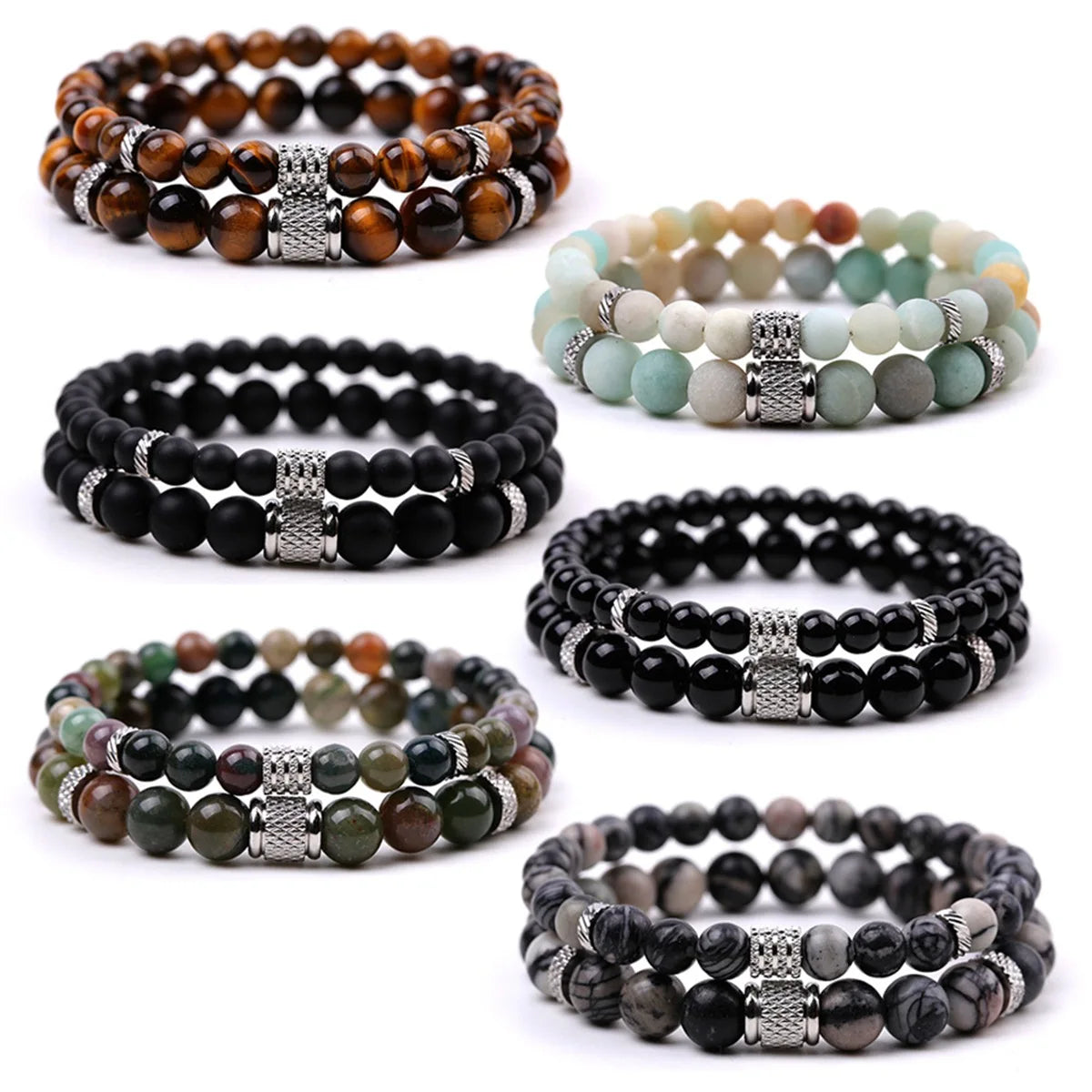 Best Sell Wholesale Lucky Charm Beads Bracelets Natural Crystal Stone Stainless Steel Charms Beaded Bracelet Unisex