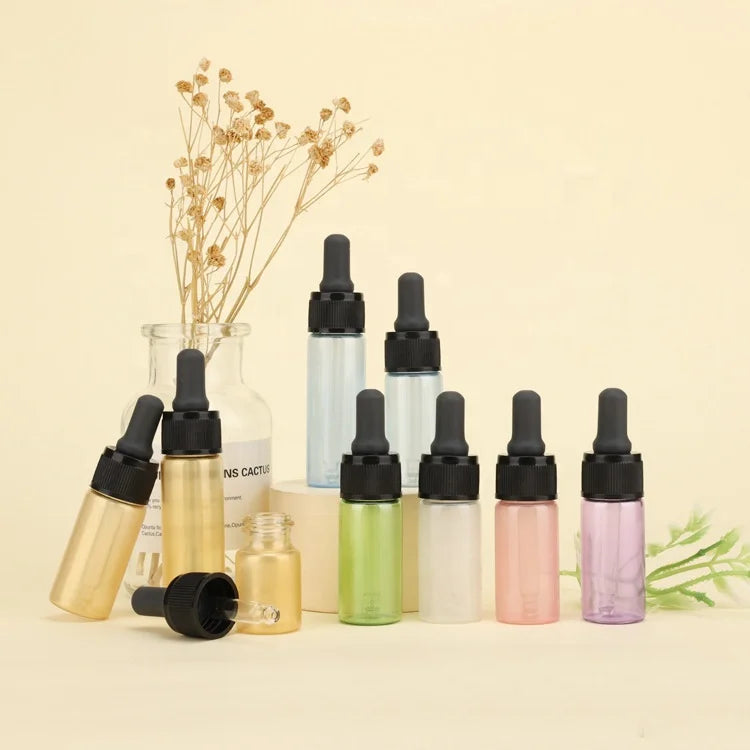 Wholesale Small Capacity Essential Oil Vial Dropper Bottle Glass Cosmetic Packaging Container with Essence Sample Bottles