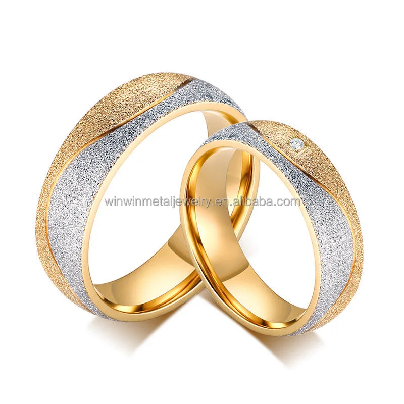 Stainless Steel Two Tone Sandbl Adam 18K Gold & Silver Plated Galaxy Inspired Couples Ring Men Women Engagement Party Children
