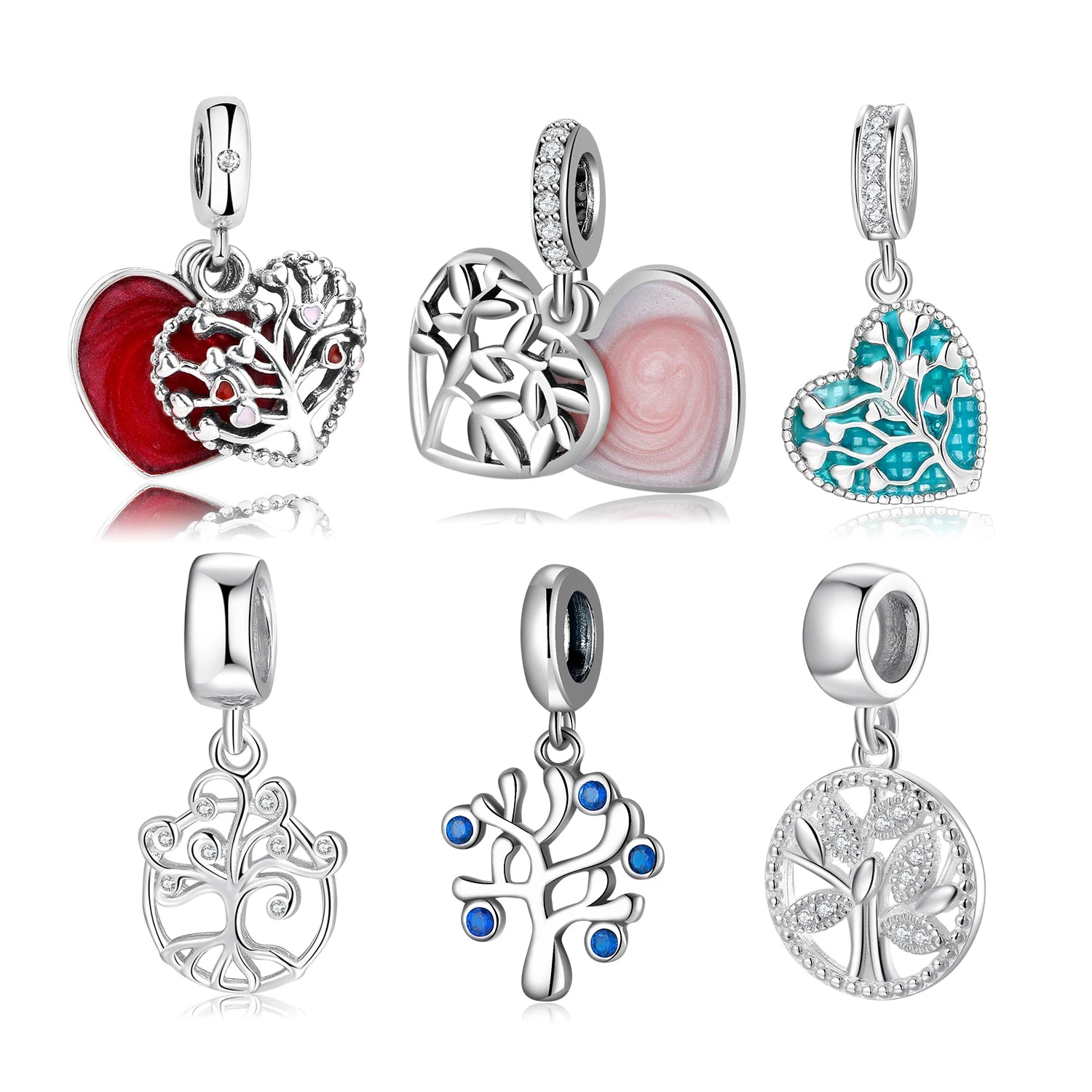 Real 925 Sterling Silver Tree of Life Made with love Heart Charms for Jewelry Making Enamel Charms Bracelet Pendants Wholesale