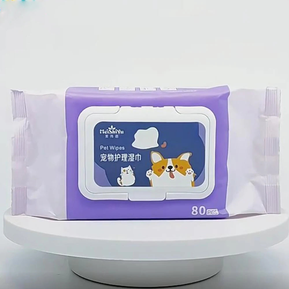 Large Biodegradable Pet Wet Wipe Bag 80 Pieces Eco-Friendly Dog Cat Ear Eye Tear Remover Luxury Sustainable Wet Paper Wipe Waste