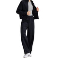 Customized Sports Suit Stand-up Collar Wide-Legged Leisure Large Pockets Solid Pattern Versatile Fitness Clothing Regular Set