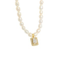 VIANRLA 925 Sterling Silver Freshwater Pearl Necklace with Rectangle Zircon Charm