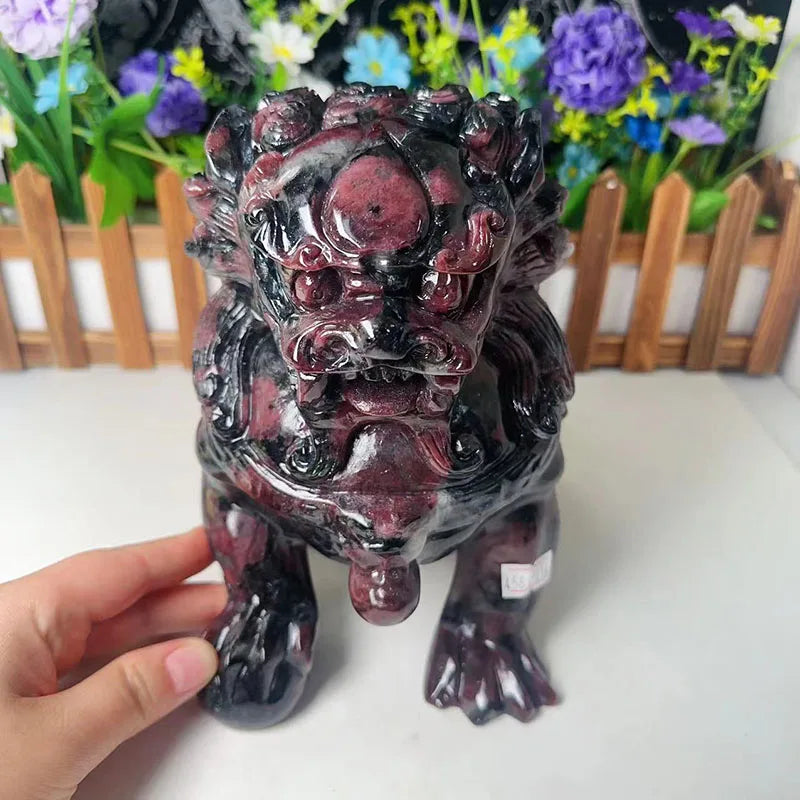 Wholesale Crystal Healing Stone Animal Craft Natural Hand Carved Garnet Crystal Lion Figure for Gift