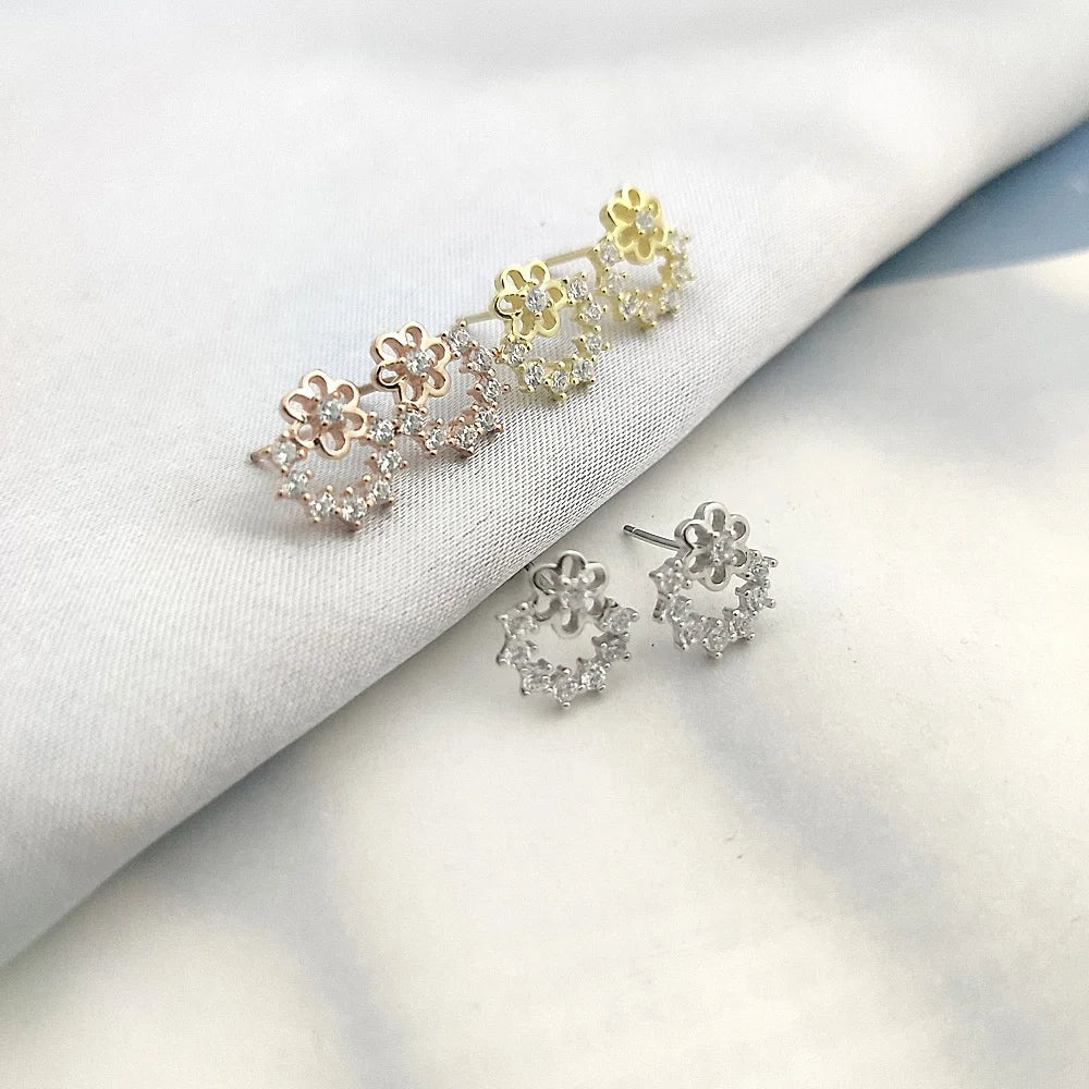 Fine Jewelry Flower Clear CZ Stone Fine Jewelry 925 Sterling Silver Earrings Wholesale