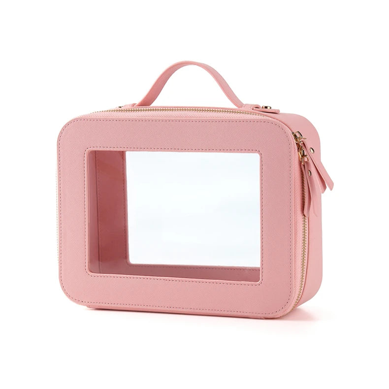 Custom Zipper Closure Clear PVC Large Fashionable Washbags Women Gift Transparent PU Leather Travel Toiletry Cosmetic Makeup Bag
