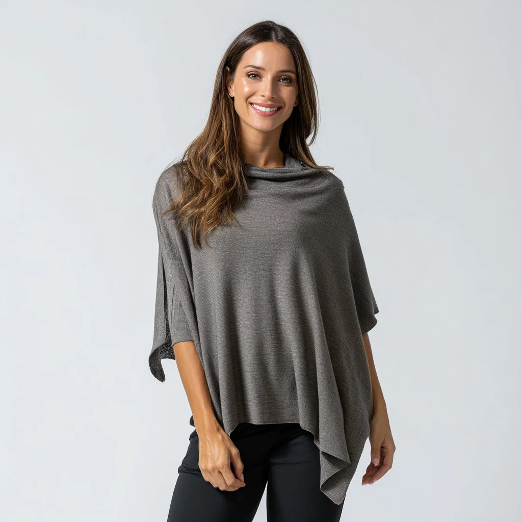Women's Asymmetrical Merino Wool Poncho Sweater Loose Fit Embroidered Knit Cape Fur Long T-Shirt Print Pattern Casual Winter