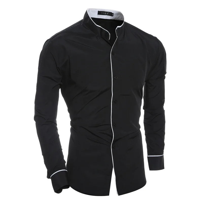 Wholesale Customized Spring Formal Men's Stand Collar Breathable Twill Long Sleeve Shirts for Workwear MegaBDM