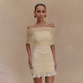 See Through Mesh Dress Wholesale Pleated off Shoulder Dress Custom logo Ruffled Short Skirt Factory Directly