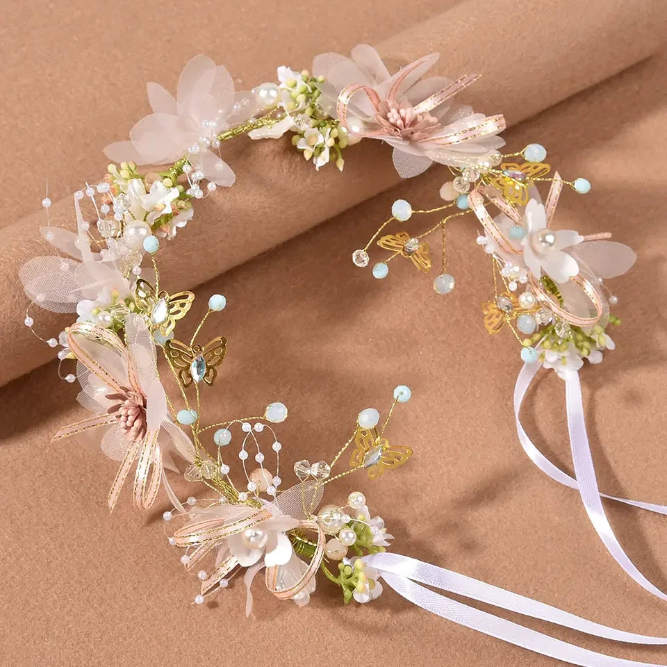 Wedding Dress Hair Accessories Bohemian Pearl Crowns Flower Hair Hoop Wedding Beautiful Flower Headband