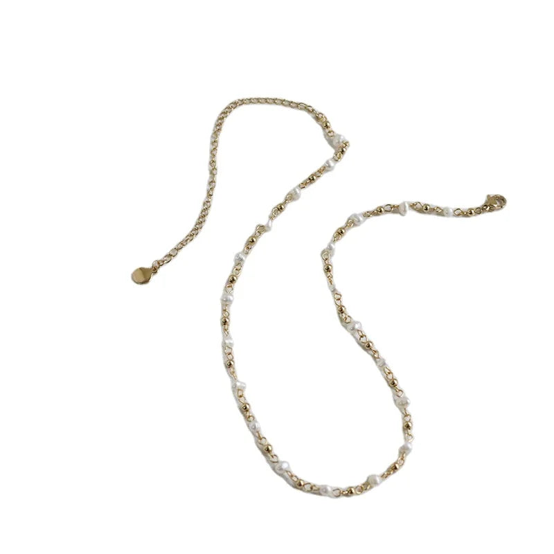 High Quality Stainless Steel Beads Chain Simple and Fashion Natural Freshwater Pearl Beads Chain Link Choker Necklace