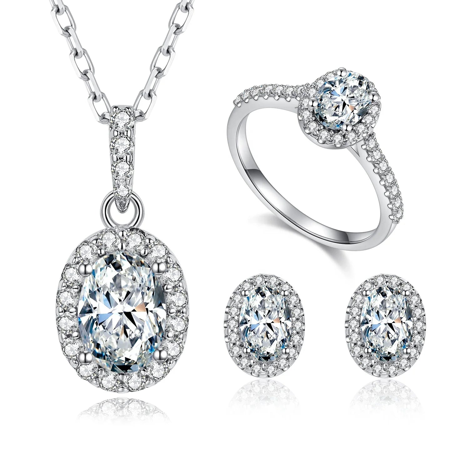HL01 Abiding Fine Jewelry Set 925 Sterling Silver VVS DEF Color Oval Cut Moissanite Diamond Wedding Bridal Set