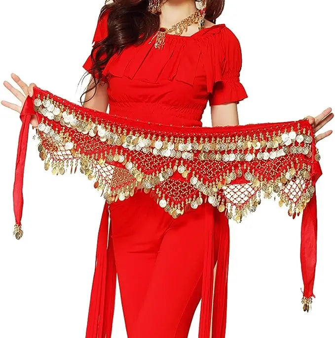 Women Sweet Belly Dance Hip Scarf with Gold Coins Skirts Wrap Wholesales