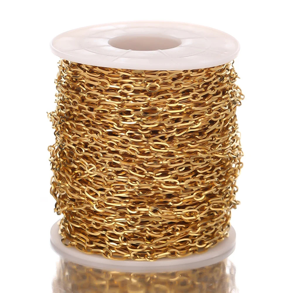 Factory Wholesale Jewelry Stainless Steel Plated Gold Roll Chains for Necklace Bracelet Accessories Jewelry Making