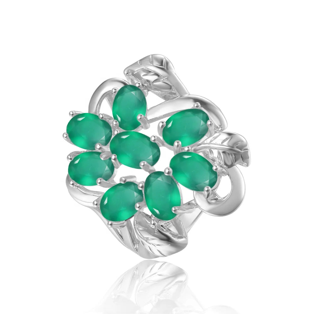 Abiding Customize Fashion Design 925 Silver Natural Fine Jewelry Green Agate Ring for Women Jewelry