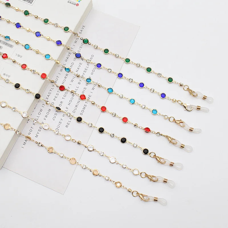 Cross Border Coloful Rhinestones Glasses Chain Matel Face Masking Chian Headphone Chain Anti-lost Glasses Rope