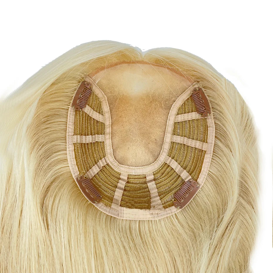 Women's 14-Inch Aligned Cuticle Topper with Weft and Clips Fine Mono Chinese Hair