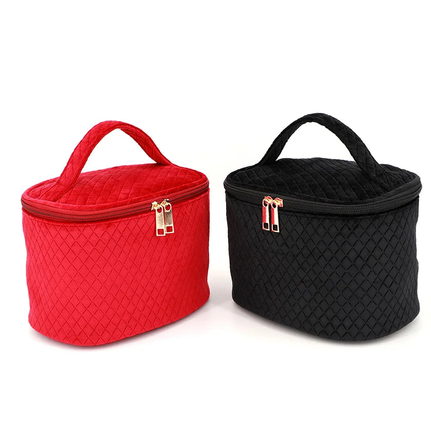Big Capability Portable Velvet Material Quilted Quilting Pattern Cylinder Shape Cosmetic Case Bag Makeup Brush Equipment Package