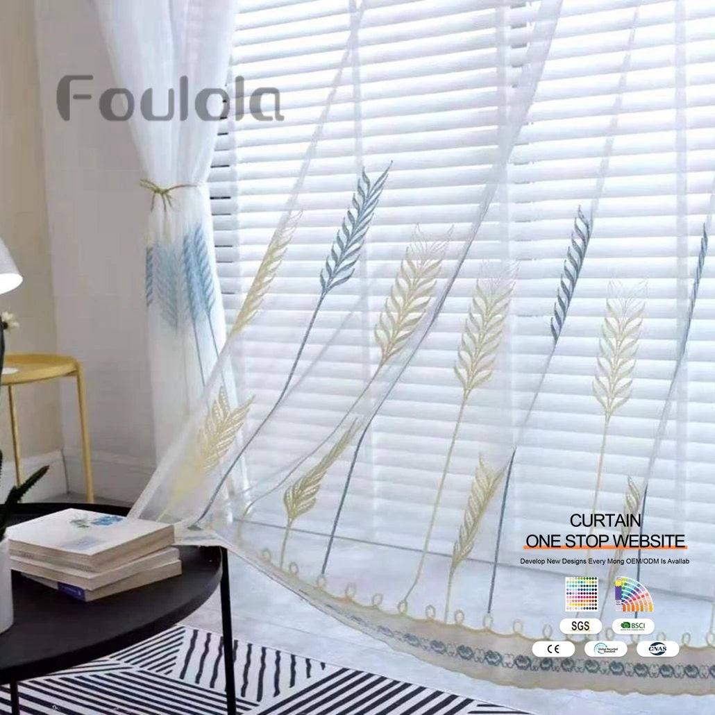 China Factory Wholesale Online Decorative Embroidery Tulle Voile Fabric Curtains