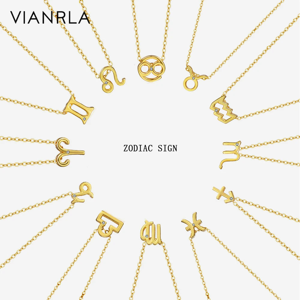 VIANRLA Zodiac Sign Necklace 925 Sterling Silver Horoscope Sign Pendant 18k Gold Necklace Dainty Jewelry